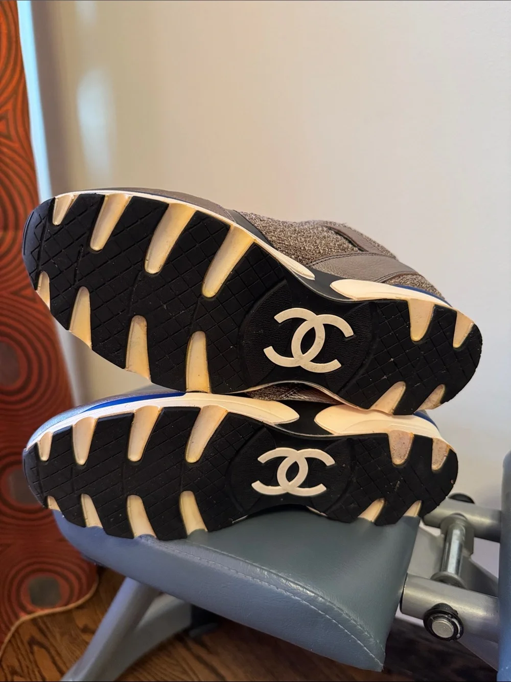 CHANEL Metallic bronze and Black leather and jacquard  Lace-Up Sneakers. Size 38